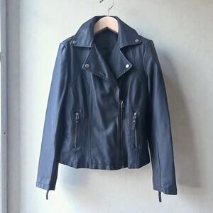 Max Studio Washed Faux Leather Moto Jacket, Size S, Blue